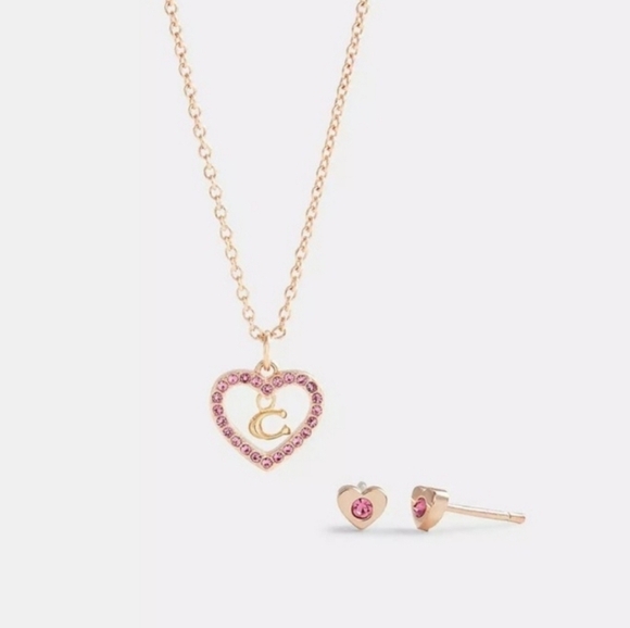 🔹️COACH 🔹️HEART NECKLACE AND STUD EARRINGS SET ✨️🎀 - Picture 1 of 5
